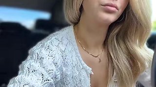 Sexy Blonde in Mini Skirt Flirts and Poses Inside Car