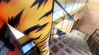 Yoga Pants Latina Gives a Handjob and Blowjob