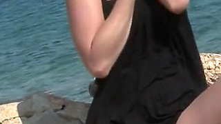 Skinny Brunette Babe Strips Naked on Beach and Fingers to Orgasm