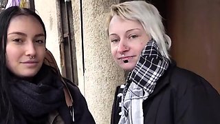 Blonde & Brunette Enjoy Outdoor Czech Streets Fucking