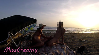 French Teacher Extreme Public Blowjob on Nudist Beach with Voyeurs and Cumshot