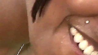 Megan Pryce an ebony slut with small natural tits and brunette hair gets fucked by a big black cock