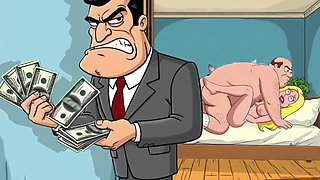 Cuckold Husband Is Furious That His Wife Is Cheating with Her Lover. Cartoon