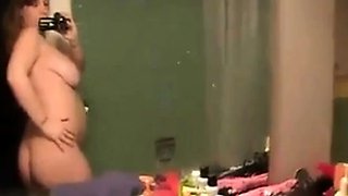 Hot Brunette Babe Shows Off Her Big Pregnant Tits on Webcam