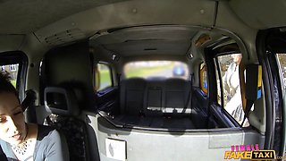 Female faux cab - busty passenger cancels appointment for lesbian cunny have fun