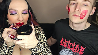 Juicy Sticky Loud Aggressive Kisses All Over a Guy's Face with Red Lipstick