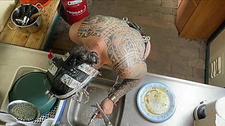 Predicament - Endurance - Chastity Slave Punished with Nipple Torment While Washing Dishes - Extreme Femdom Session (236)