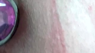 Pregnant blonde masturbates close up