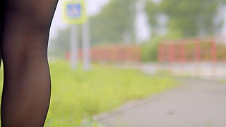 112-i Love Teasing Drivers, Sexy Dressed in a Skirt and Stockings, While Waiting for My Bus *60fps
