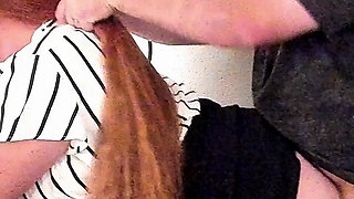 Teacher Lets Her Long Red Hair Down for Rough Hair Pulling Fuck Bent Over Desk