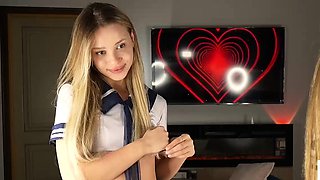 Mature teacher easily turned two blonde teens into lesbians