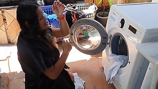 I Got Stuck in the Washing Machine My Black Dick Stepson Took Advantage and Fucked Me