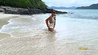 Monika Fox in Slutty White Dress on Beach