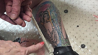 Goode Girl Ties Hubby's Balls and Cock and Has Foot Fun with Him