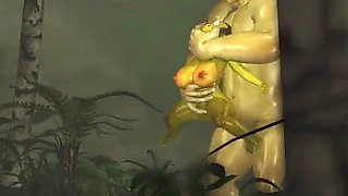 Green monster Ogre fucks hard a horny female goblin Arwen in the enchanted forest