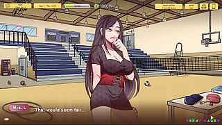 Buxom professor in isekai anime porn gets down in the gym