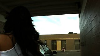 Busty curly brunette with big boobs fucks on couch