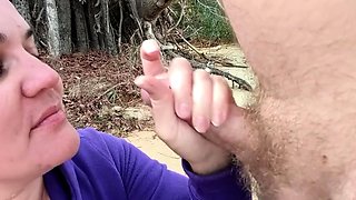 Public Blowjob by a Stunning Brunette MILF Who Swallows