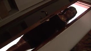 Nasty MILF spies stepson jerking his cock and gets horny