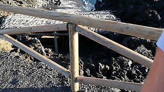 Risky Public Handjob and Nude Blonde Teen