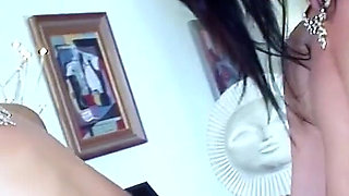 Skinny teen lesbians Aliz Cat and Andy Moon have sex on the dining table