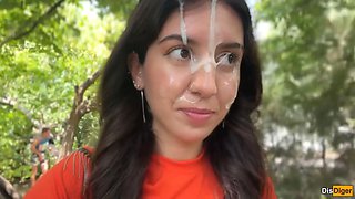 Crazy Girl Sucking Dick in the Bushes - Huge Facial Public Cumwalk