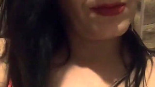 Red Lace Lingerie Pee Fetish - Big Tits Teasing and Messy Bathroom Play