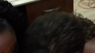 Threesome - Stunning Young Black Sluts Share a Big White Cock