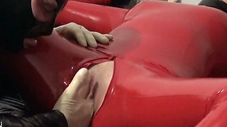 Hot MILF in a Red Latex Catsuit, Tie Me up and Make Me