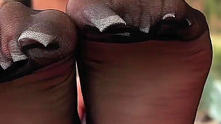 Black Pantyhose Feet Outdoor
