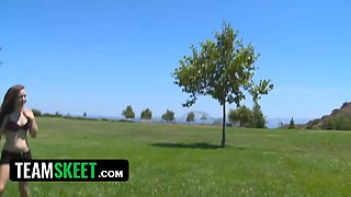 Teamskeet - virgin looking babe demonstrates off her trampy side by gobbling on dick like a pro