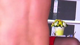 Hot nerdy secretary seduces boss and rides huge dick on the table