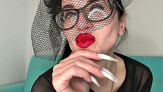 White Long Nails and a Hat with a Veil on My Face, Face and Lips Worship