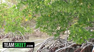 This chick sucks - crazy teenie sucks cock outdoor and gets gigantic cum in her face