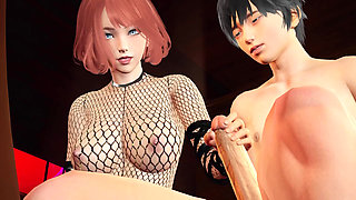 Redhead Haylee Wears a BDSM Fishnet Bodysuit at the Club in 3D Animation - Handjob Near, Big Dick Stroking, Sloppy Blowjob