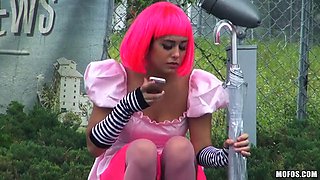 Brunette Natalie Monroe Delivers Hot Blowjob to Pulled-Over Bruno Then Gets Big Sweet Ass Pounded Hard in