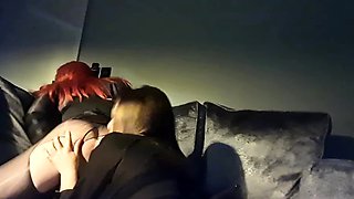 Sexy brunette lesbian riding a big strapon