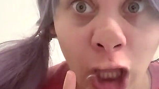 Silly Face Fetish and Squirting Milk Onto a Glass Table
