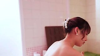 Nude youthfull Chinese doll rails a boy in bathroom