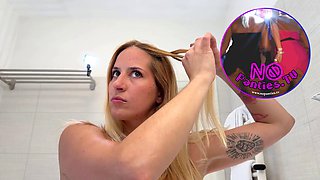 Blonde New Wife Flaunts Her Beauty in Sheer White Mini Dress Revealing Tiny Panties and Mass