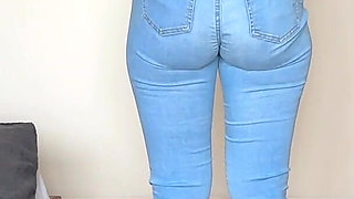 Blue Tight Jeans Fetish Big Ass Problems White Booty Thong