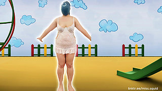 Miss Squid Exercises in White Lingerie