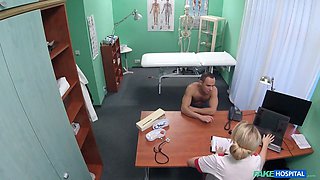 Blonda nurse in total uniform bangs her latest patient - faux hospital