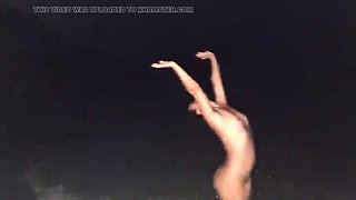 Naughty Teen Gets Naked On Beach At Night - Boyfriend Films Her Hot Solo Action