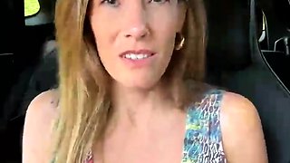 Blonde Babe in Car Teases Tits and Flashes Pussy Closeup