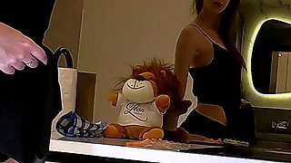 Hot and Horny Sexy Long Brunette Wife in Black Fishnet Stockings Takes Her Lace Panties off to Flash Pussy and Ass