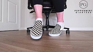 Peppermint Giantess Performs Naughty Office Foot Tease in Cheeky Checkerboard Vans with Slow Toe