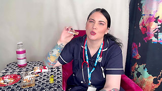 Nurse Ffw Smokes Multiple Cigarettes at Same Time