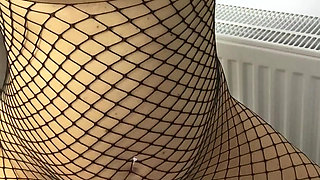 Pregnant in Fishnets Suit with Big Boobs Humping Couch to Orgasm