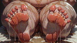 Obese SSBBW Massaging Her Huge Oiled Feet - Close up Big Toes